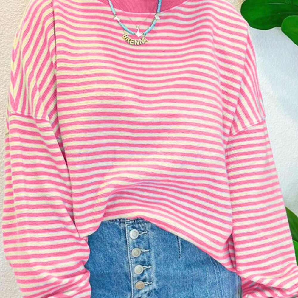 NWT Pink Stripe Drop Shoulder Long Sleeve Top